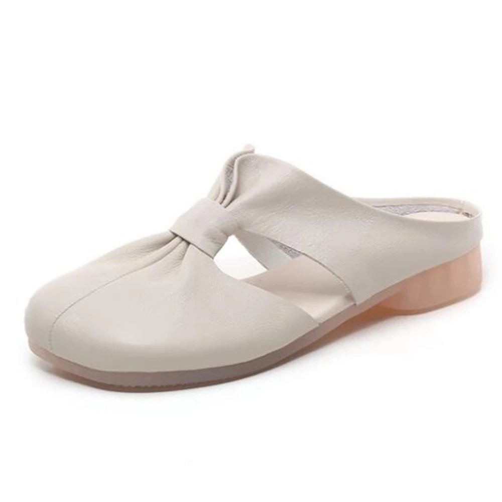 

Retro Women Shoes Summer new Baotou Flat slippers Genuine Leather Women Sandals Slippers Cutouts Fashion Shoes Women hy790
