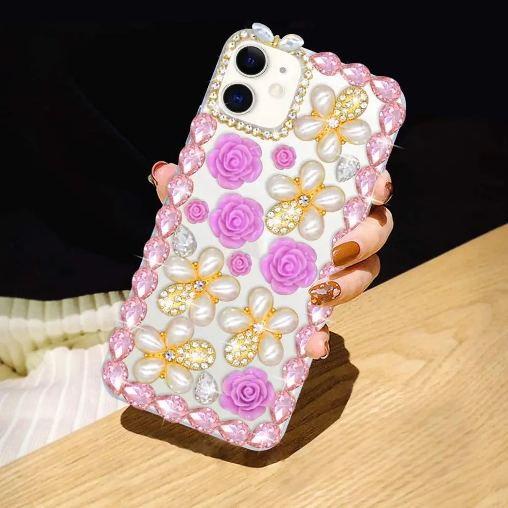 

Luxury Fashion Bling Crystal Diamond Pearl Camellia Flower Case Cover For Samsung Galaxy Note 20 10 9 8 S20 Ultra S10E/9/8 Plus
