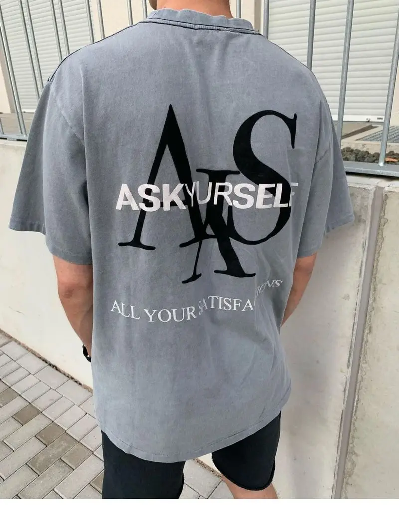 

22SS Box Logo Embossed Print Askyurself T Shirt Men Women EU Size 100% Cotton Askyurself Top Tees Fashion Summer Kanye West