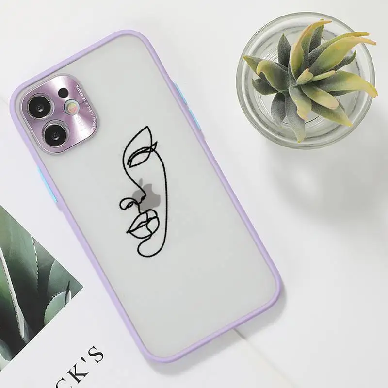 

Abstract Art Lines Phone Case For iPhone 12 11 Mini Pro XR XS Max 7 8 Plus X Matte transparent Purple Back Cover
