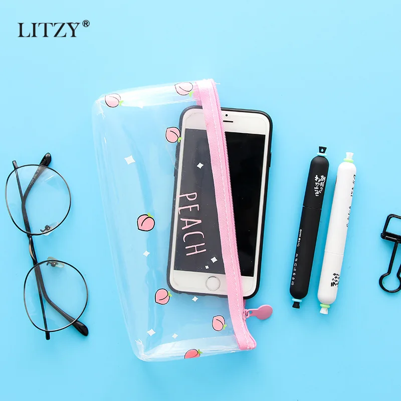 Чехол карандаш для школы прозрачный чехол Kawaii фруктовый персиковый пенал