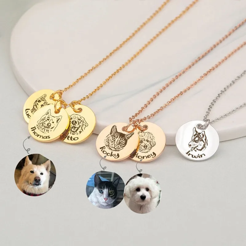 

20mm Custom Pet Necklace Dog Memorial Gift for Woman Pet Portrait Necklace Round Circle Dainty Pendant Birthday Special Gift