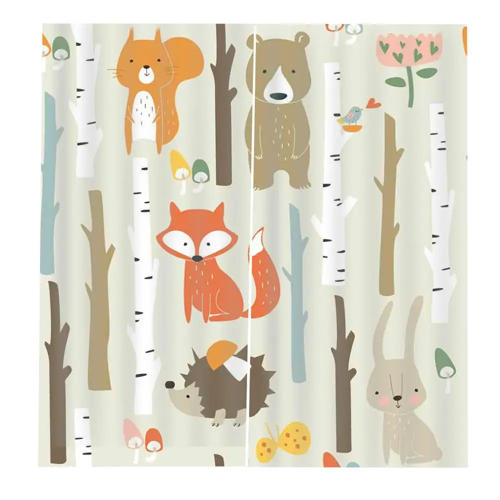 Занавески для детской комнаты с изображением животных лисы медведя кролика