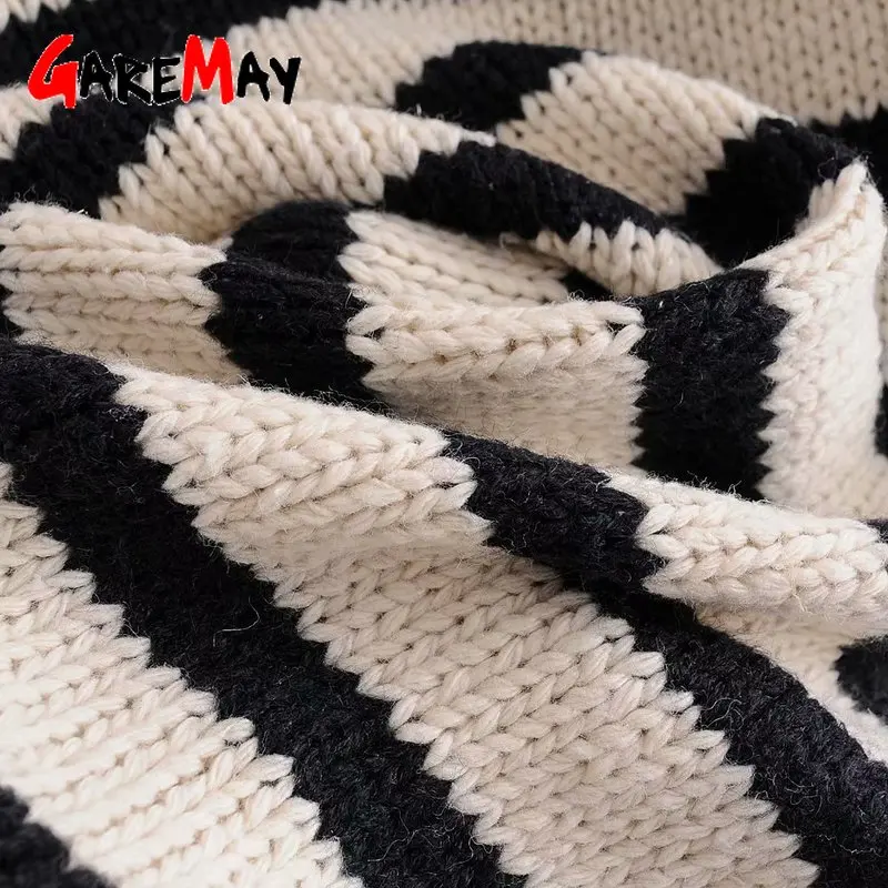 Женская водолазка в полоску белый вязаный джемпер большого размера на пуговицах