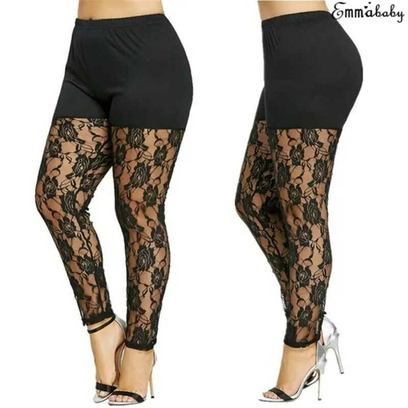 

Женские пикантные Цветочные стильные обтягивающие кружевные ажурные длинные леггинсы женские повседневные кружевные брюки с высокой тали...