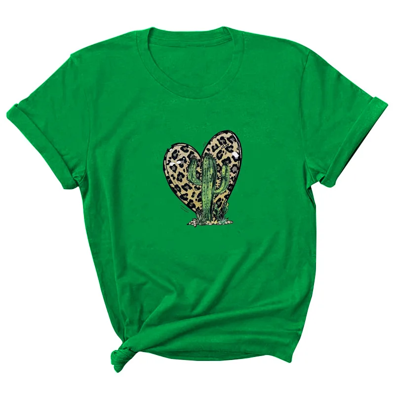 

Leopard Cactus Print Women T Shirt Short Sleeve O Neck Loose Women Tshirt Ladies Tee Shirt Tops Clothes Camisetas Mujer