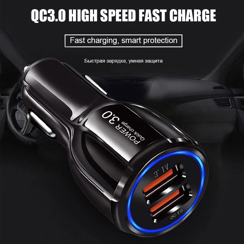 Автомобильное зарядное устройство USB Quick Charge 3,0 QC 3,0 2,0 адаптер быстрой зарядки двойной USB Автомобильное зарядное устройство для iphone Micro USB кабель зарядное устройство для телефона s