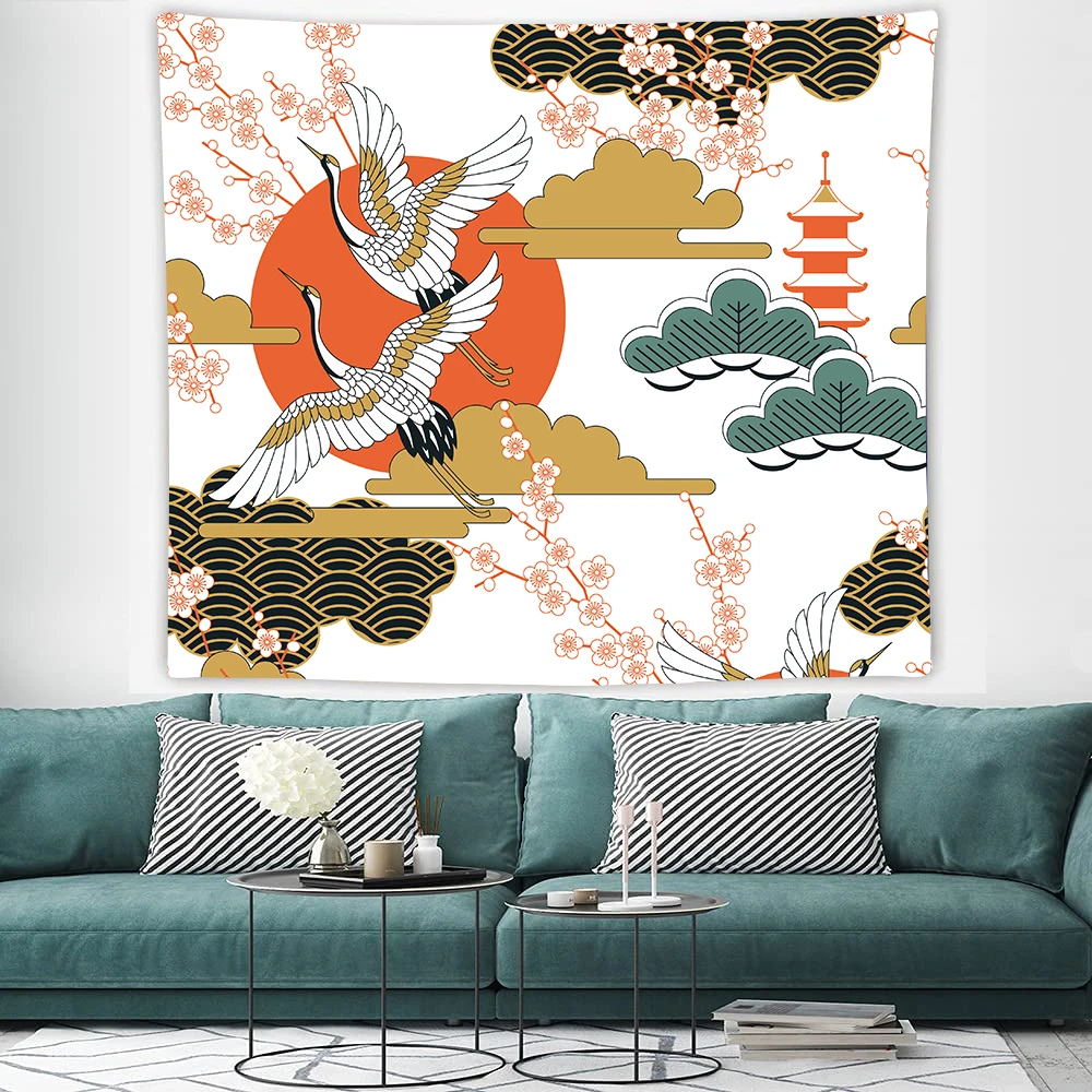 Настенный гобелен с принтом летающего Журавля настенный в эстетике для гостиной