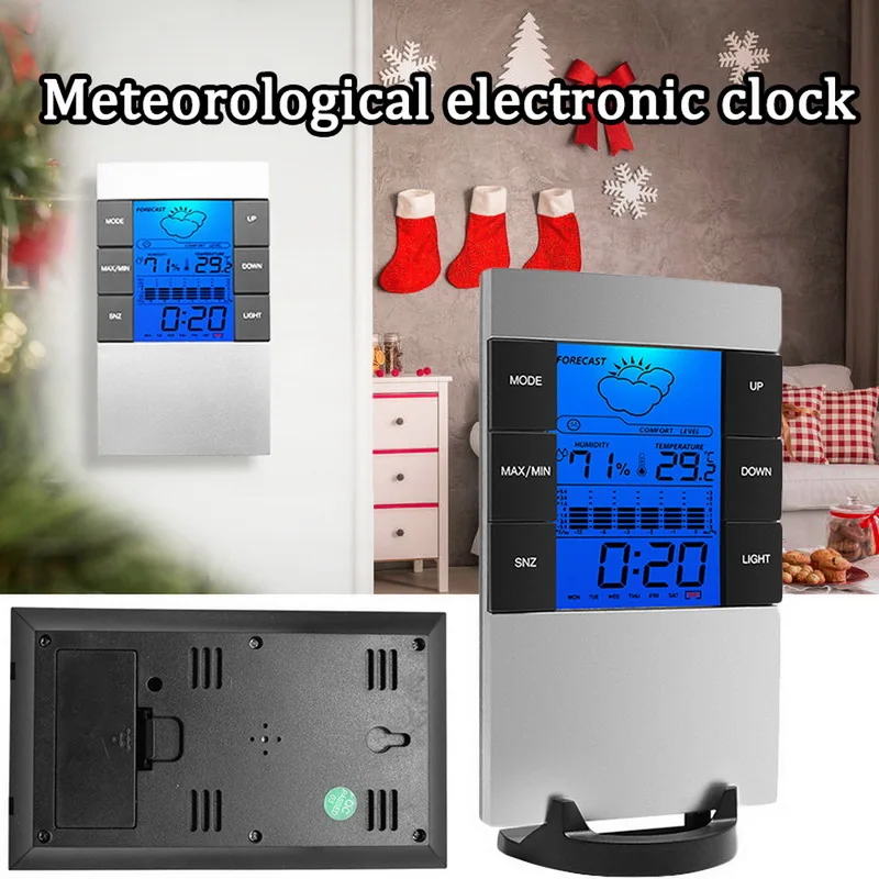 

Junejour Thermometer Hygrometer Weather Station Clock Room Temperature and Humidity Monitor Gauge Battery Operated