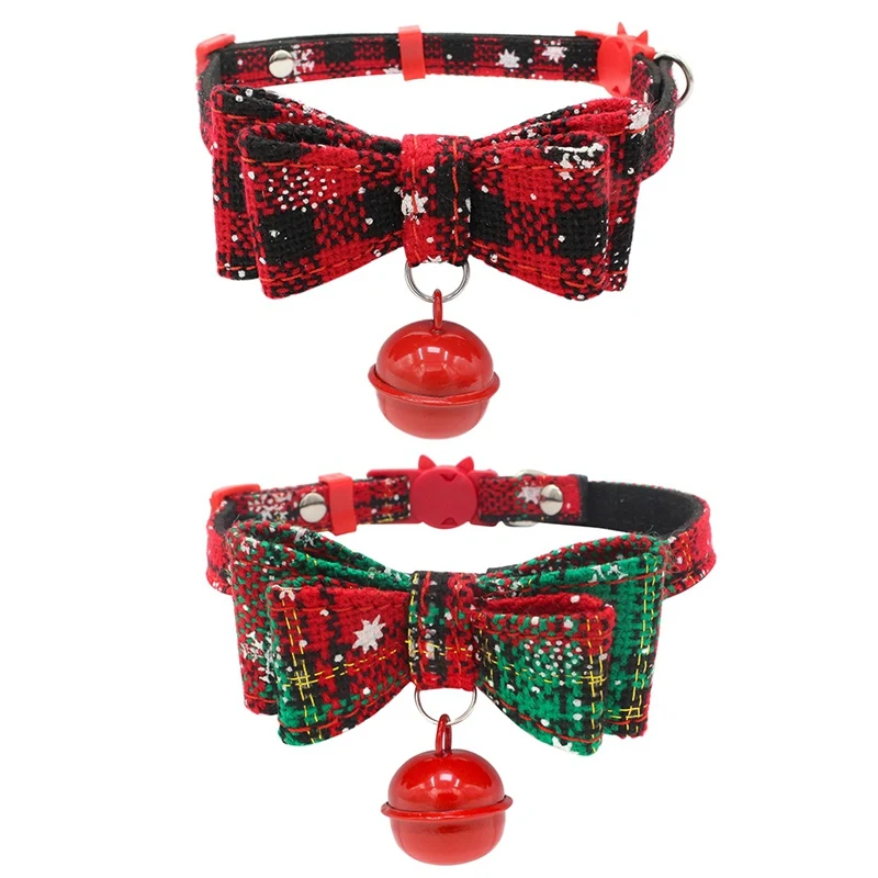 

Christmas Gift Cat Collar Breakaway With Bell Double Layer Bowknots Adjustable Kitten Collars Fabric Bow Pet Collar Cat Collar