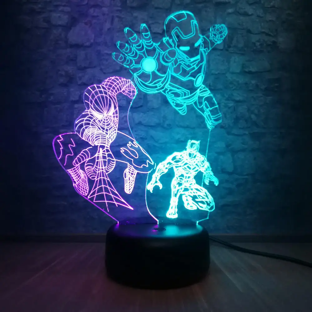 black panther Marvel фигура Мстителей Капитан Америка Тор 3D смешанные цвета luminaria USB зарядка лампа для подростковой комнаты декоративный подарок для мальчика детская игрушка - Испускаемый цвет: black panther