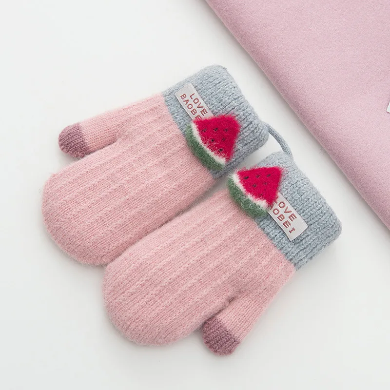 Детские перчатки для девочек зимние теплые варежки шерстяные вязаные с круглым