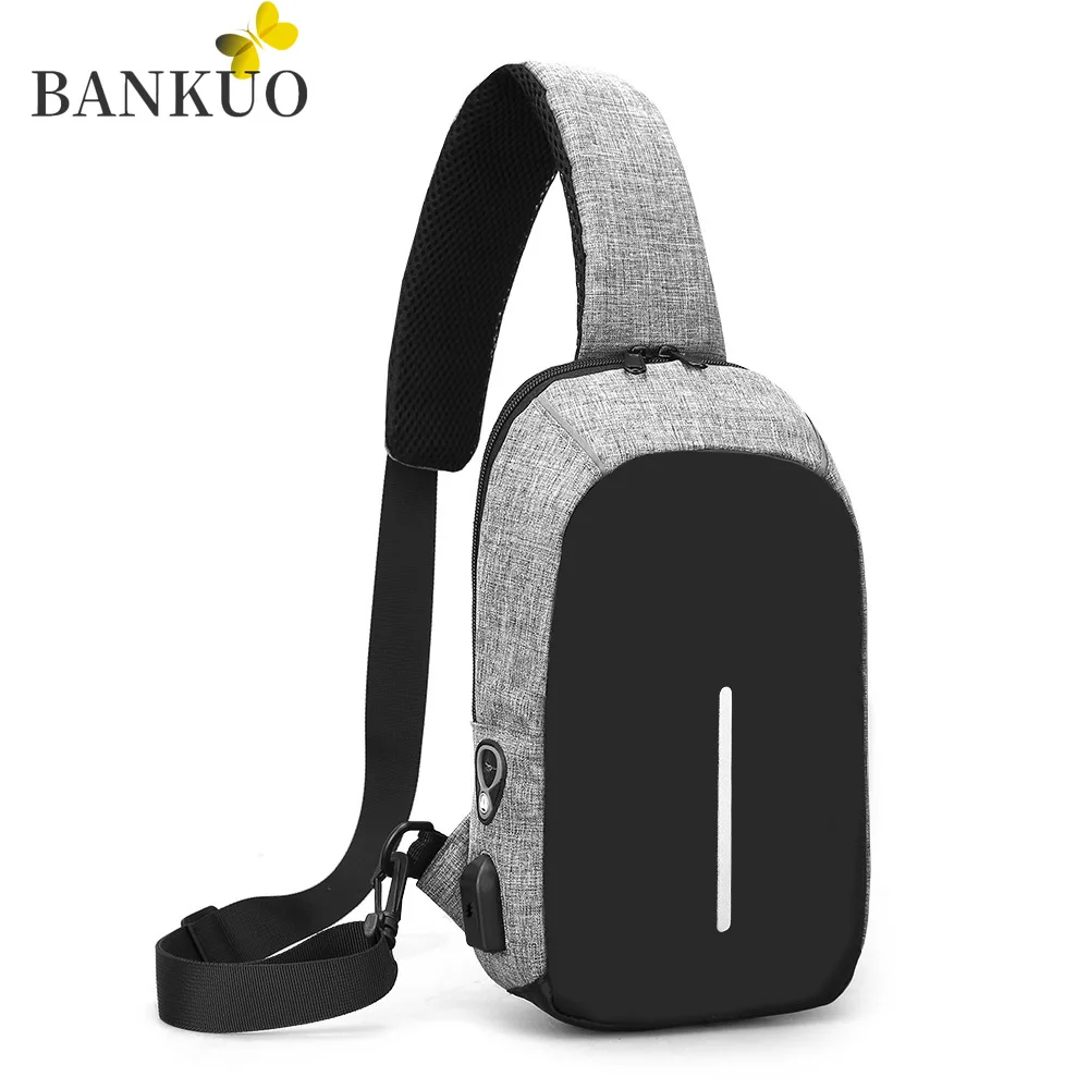 

BANKUO Multifunctional Small Satchel Usb Men's Outdoor Casual Chest Pack Zipper Anti-theft Business Bag Polyester Fashion X45