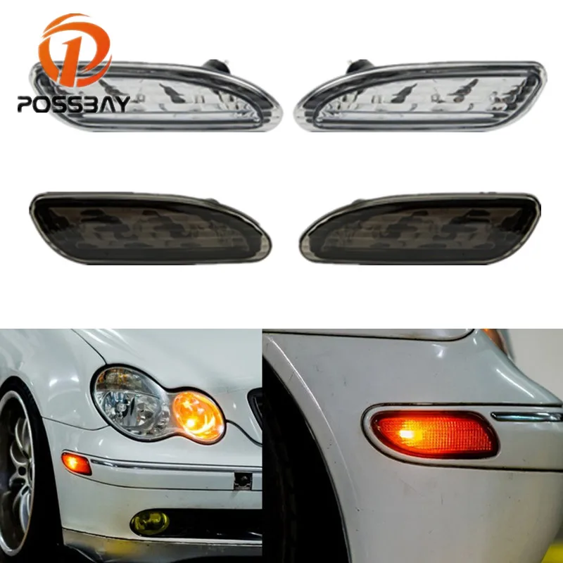 

POSSBAY Clear/Black Lens Front Side Marker Lamp Turn Signal Light USA Version for Mercedes Benz W203 C CLASS 2001-2007 With Bulb