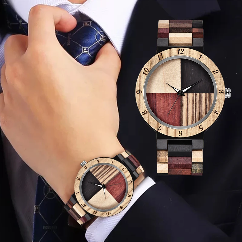 

Top Fashion Deer Head Wood Watch Men Unique Mixed Color Elk Watch Men Clock Man Quartz Full Wooden Band Watch reloj para hombre