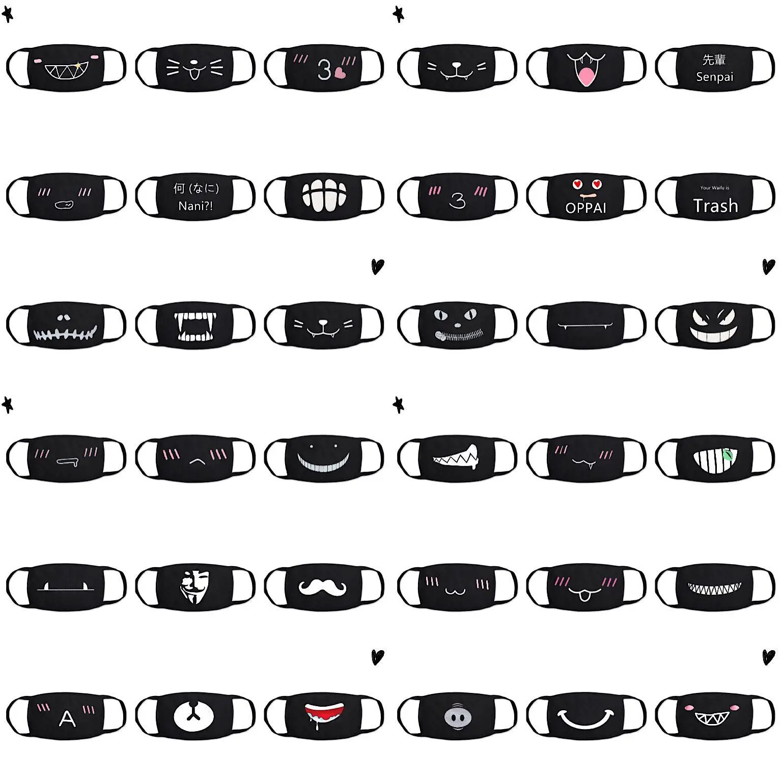 Черная мультипликационная Пылезащитная маска от пыли и дыма с эластичной