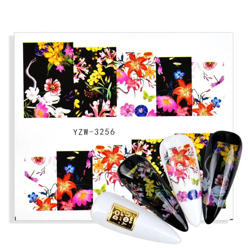 1 лист водных переводных наклеек для ногтевого дизайна прозрачные цветочные