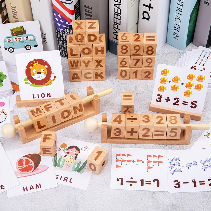 

Монтессори кубический блок для написания английских слов обучающая карта распознает цифры и буквы для раннего детства деревянные игрушки