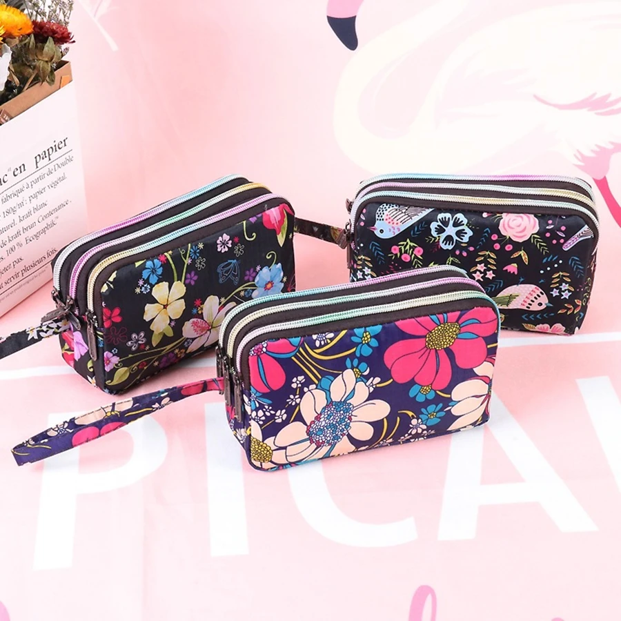 

3 Zipper Women Waterproof Purse Cell Pouch Handbag Wallet Wristlet Bag 2019 New Fashion Beauty heart/ Stars/ Hearts/ Bags