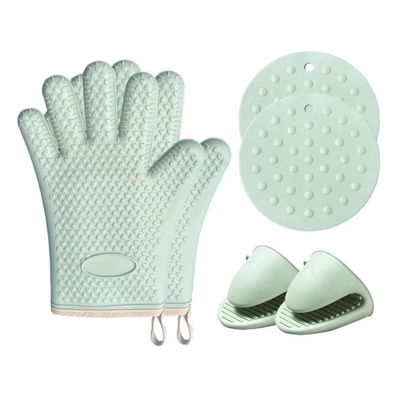 

Heat-Resistant Silicone Oven Gloves and Potholders, Suitable for Kitchen Baking, Cooking and Grilling, Six-Piece Set