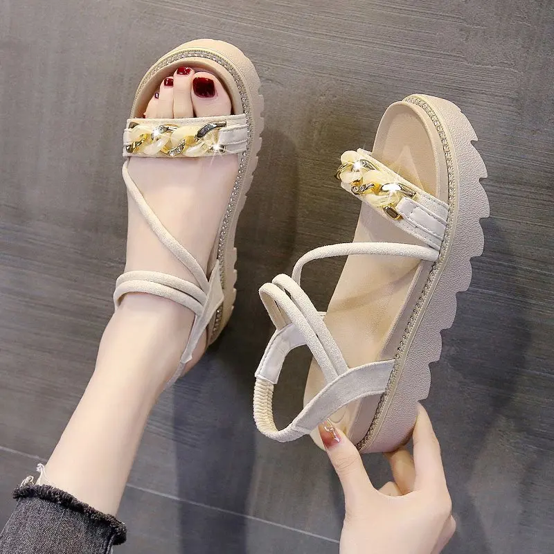 

Comfort Shoes for Women Clogs Wedge Med Flat Sandals 2021 Summer Espadrilles Platform All-Match Suit Female Beige Medium Thick W