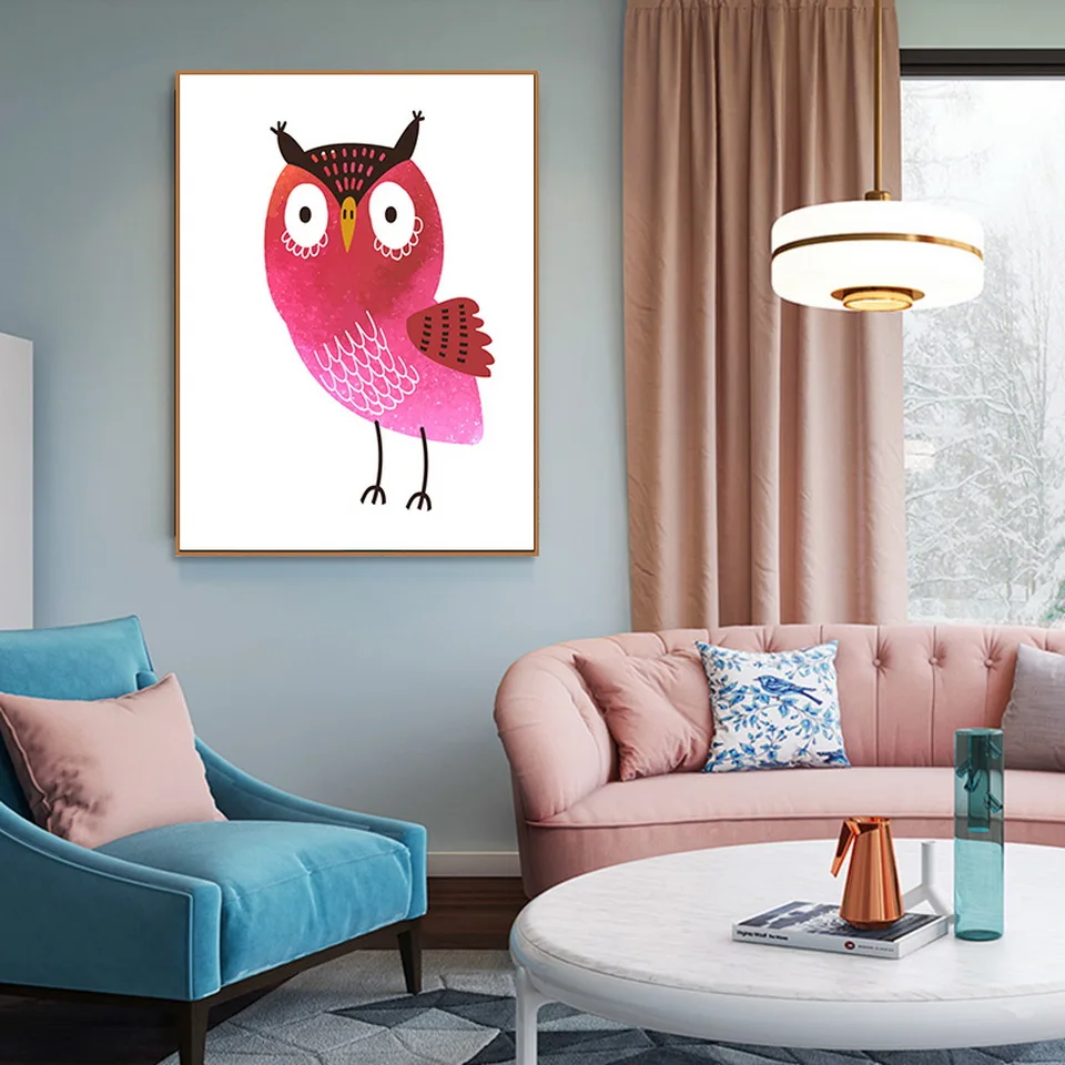 Высокое качество Мультфильм Сова холст картины минималистский настенный