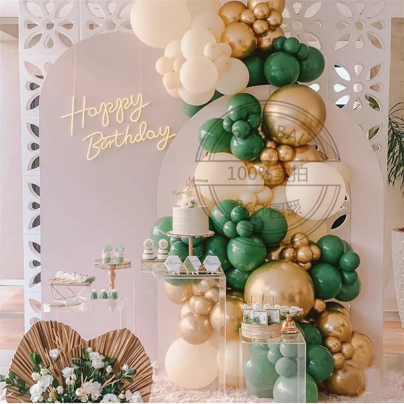 114pcs Green Balloon Arch Garland Kit Birthday Party Decoration Chrome Gold Latex Ballons For Wedding Baby Shower Decors Globos - купить по