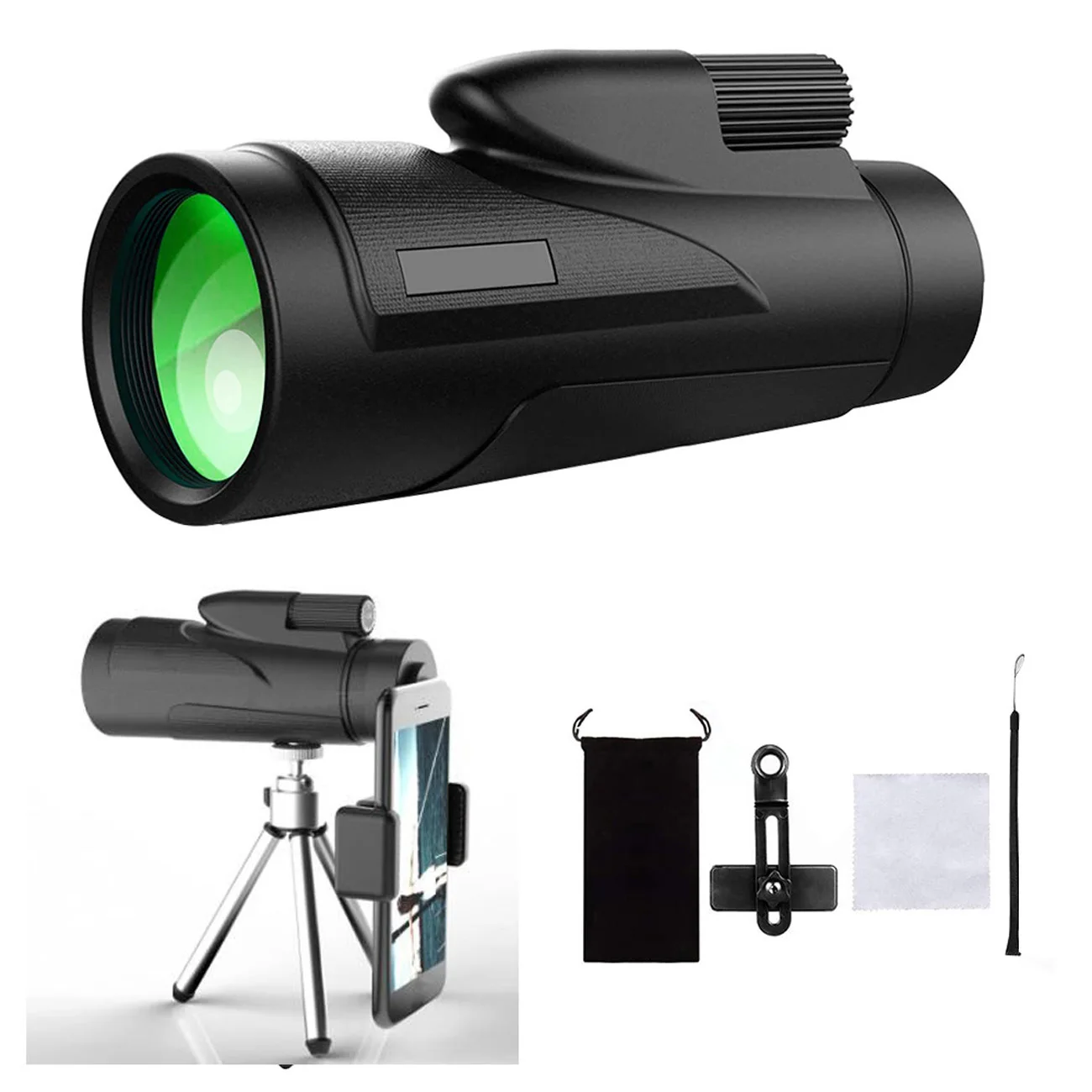 

12X50 Monocular Telescope High Definition Monocular For Adults Kids With Smartphone Holder & Tripod FMC BAK4 Prism