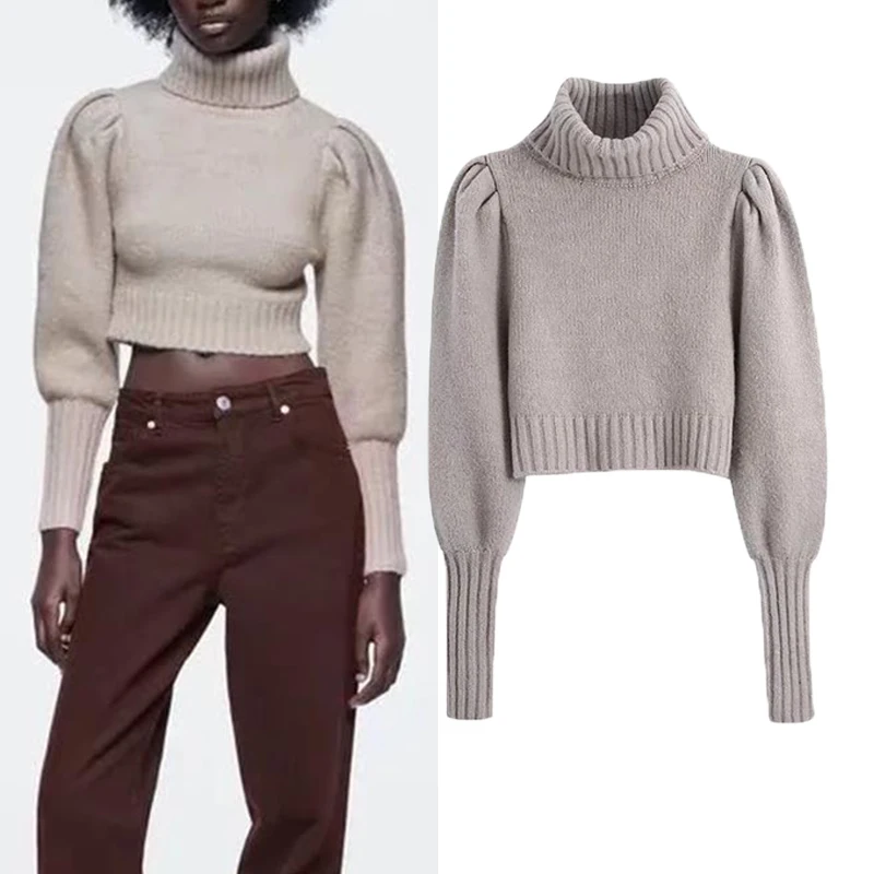 

Женский облегающий свитер Za, теплый пуловер с высоким воротником, повседневный простой короткий хлопковый свитер, Осень-зима 2021