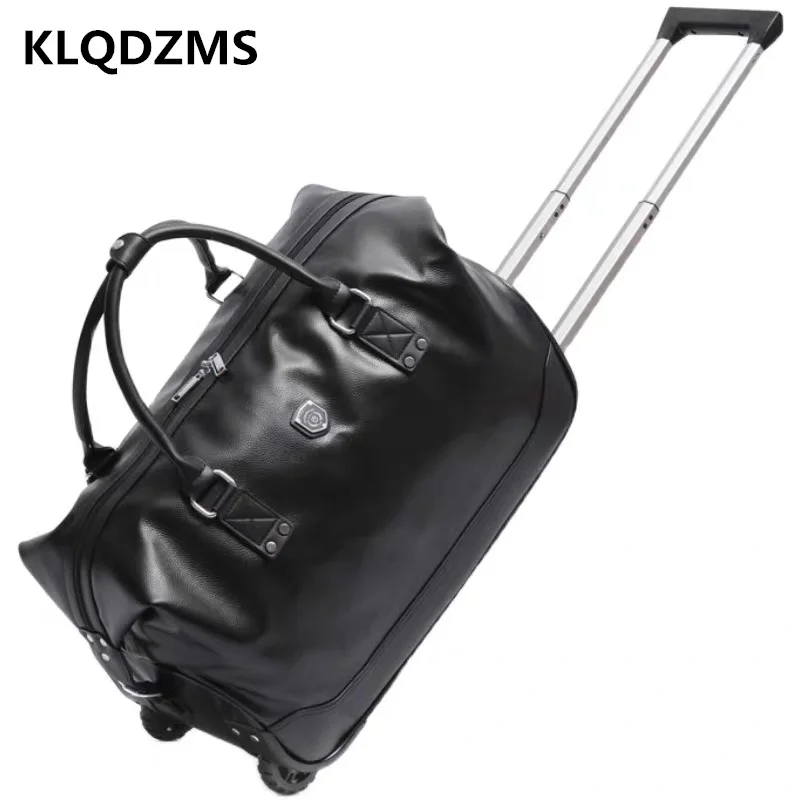 KLQDZMS Multifunctional Trolley Bag Men Fashion Travel Luggage Business Travel Handbag Portable Men's Bags Simple Black