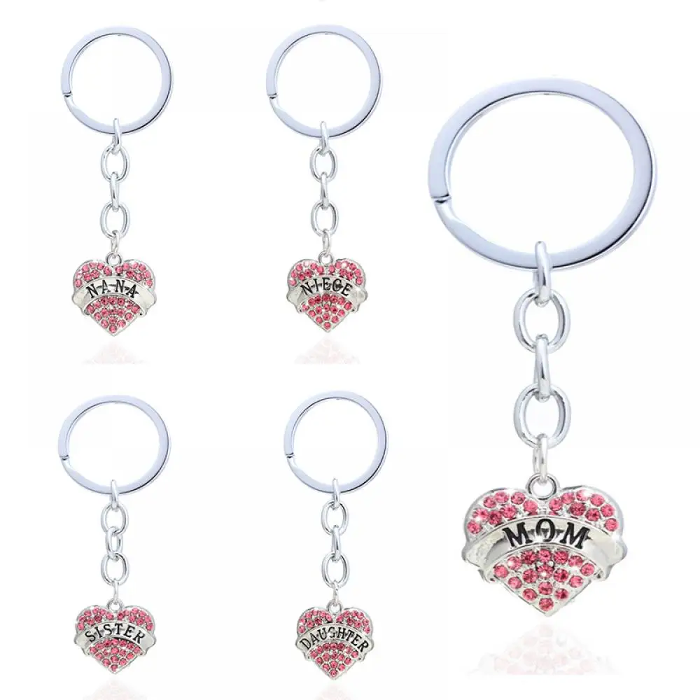 

1 Piece New Arrival Fashion Keyrings Keychain Family Women Friends Gifts Pink Rhinestone Crystal Heart Pendant Hot Sale