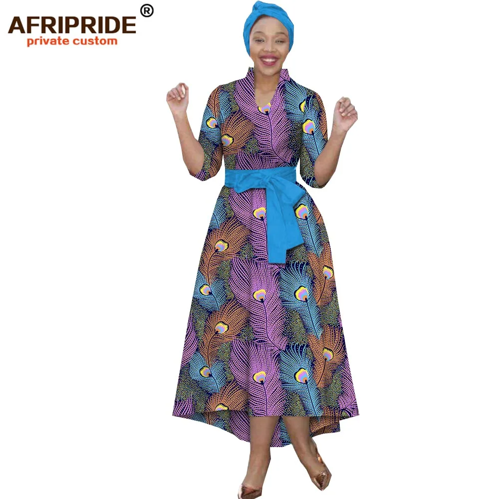Африканское платье с шарфом и поясом для женщин AFRIPRIDE коротким рукавом длиной до