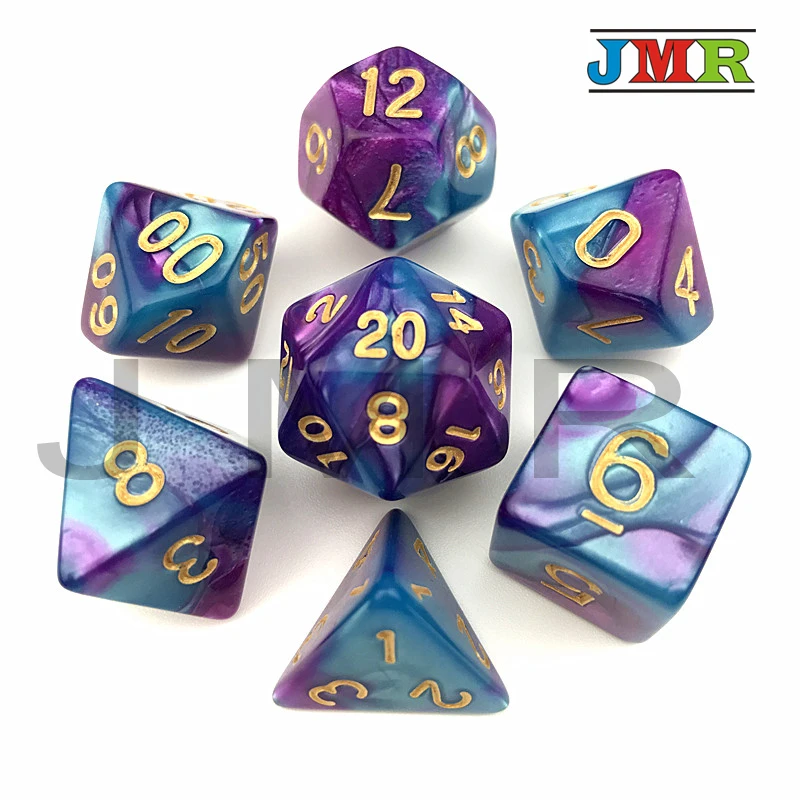 Фиолетовые с синим 2 цветными эффектами переносные игральные кубики игра для DND