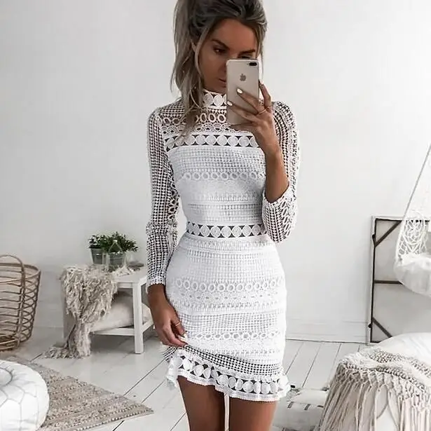 Сексуальное Клубное платье 2020 Белый Вышивка цветочные знаменитости с молнией