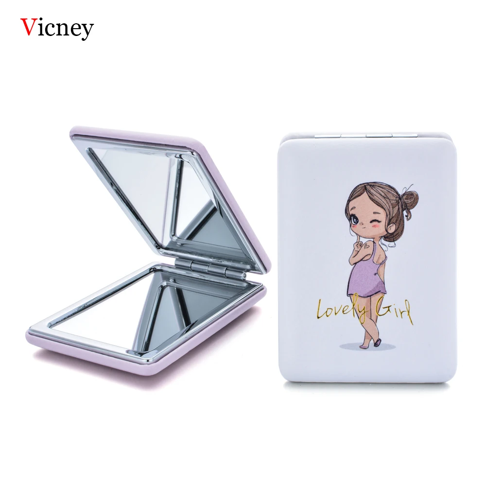 Vicney Girl портативное мини-зеркало для макияжа с героями мультфильмов компактное карманное цветочное зеркало двустороннее складное зеркало для макияжа косметический инструмент