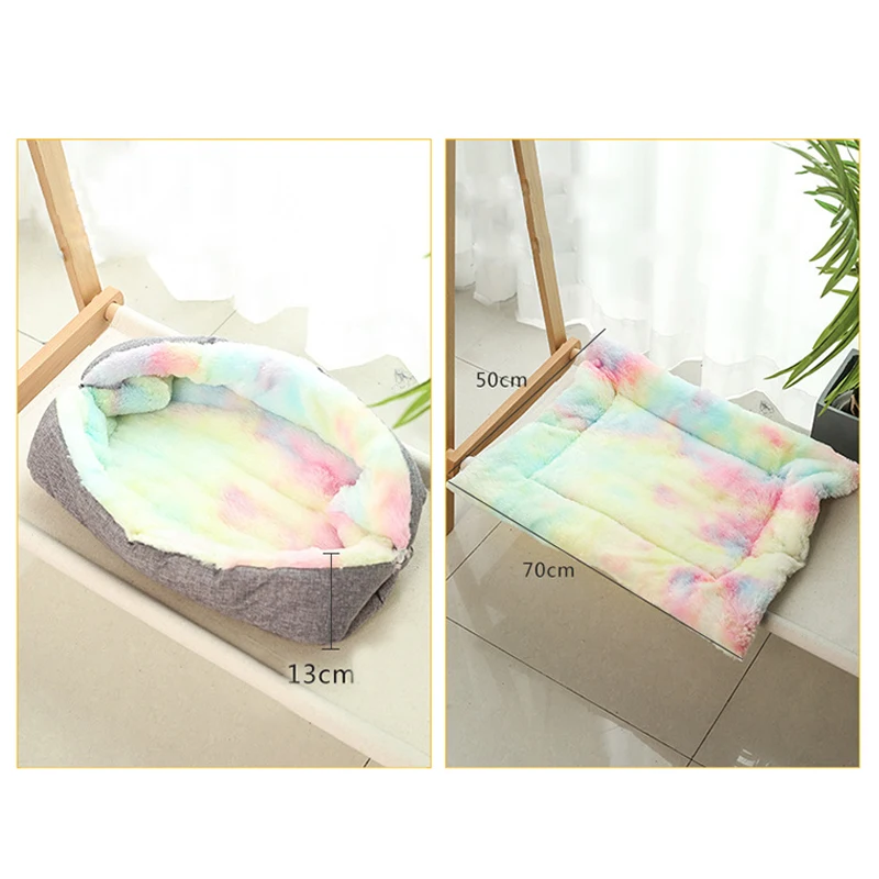 

Long Plush Dog Bed Round Cat House Warm Sofa Cushion Lounger Sleeping Mat Puppy Kennel Dogs Cats Soft Bed Pet Accessories
