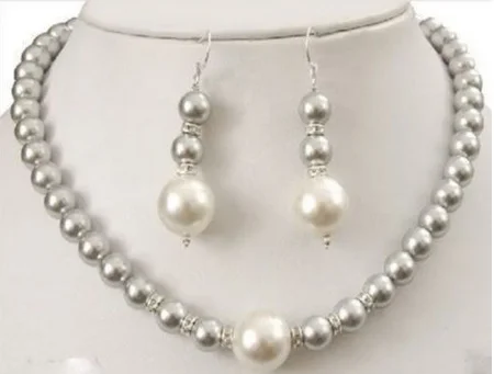 8-12 мм натуральный серый из жемчуга раковины ЮЖНОГО МОРЯ Цепочки и ожерелья 18 &quot+