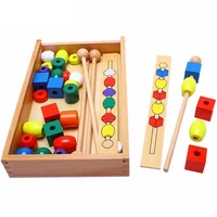 montessori educational wooden toys for children colorful shape stick bead set blocks toys wooden toys for baby brinquedo
