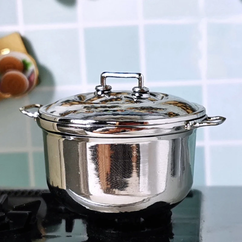 

1/12 Dollhouse Miniature Accessories Mini Alloy Soup Pot Simulation Kitchen Model Toy