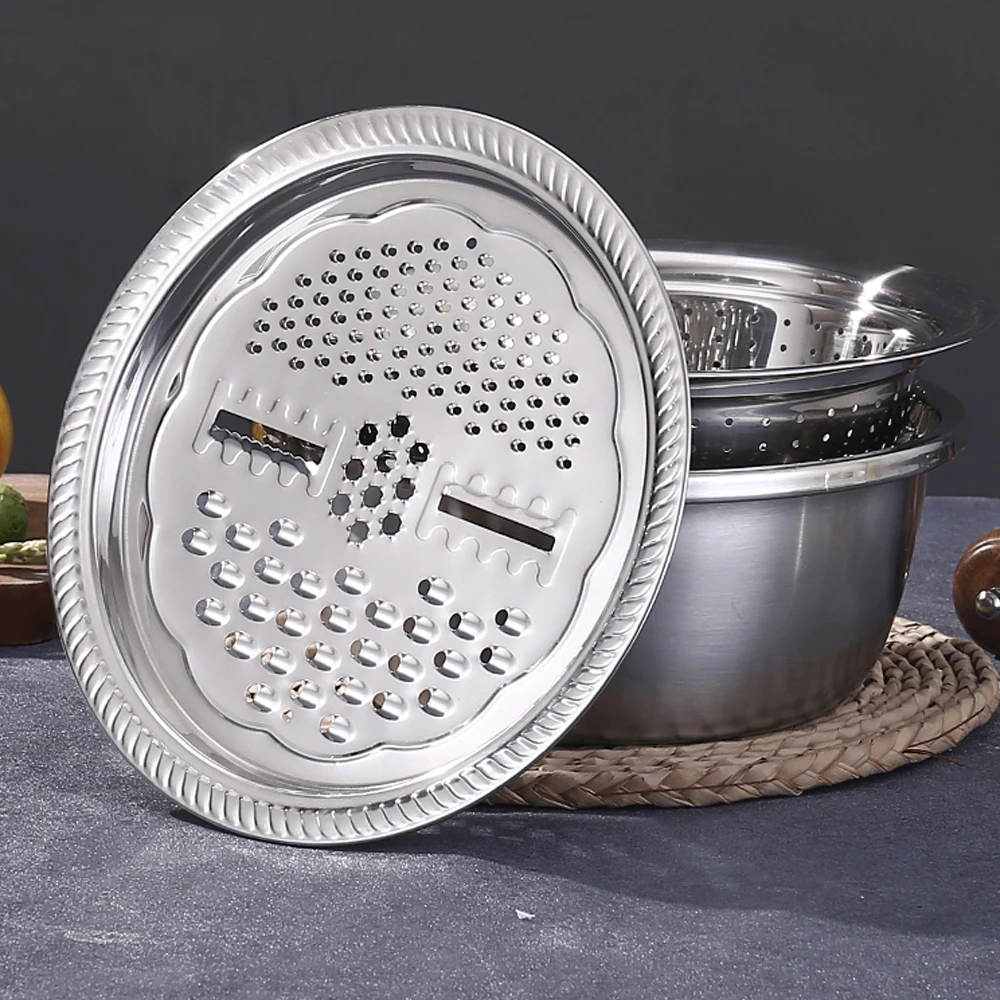 3 In 1 Multifunctional Kitchen Grater Cheese With Stainless Steel Vegetable Slicer Cutter Drain Basin For Fruit Salad Maker Bowl | Дом и сад