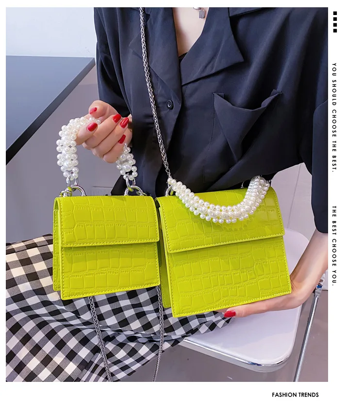 Box Packing High Quality Girls Present Lady Handbag Pearl Strap Super Chic Women Fashion Bag Belts Custom made Service Available