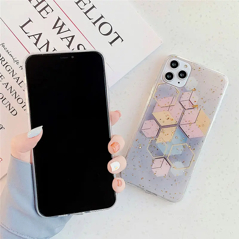 Золотой порошок геометрический граффити чехол для телефона для iPhone 11 Pro Max XR XS Max 6 6S 7 8 Plus X Мягкая эпоксидная задняя крышка для iPhone 11