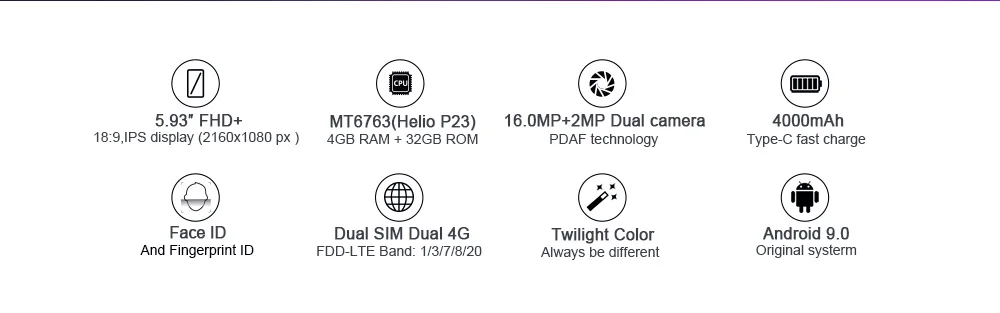 Cubot X19 S 5,93 дюймов Android 8,1 Helio P23 Восьмиядерный мобильный телефон 4000 мАч 4 Гб ОЗУ 32 Гб ПЗУ смартфон 16,0 Мп 4G LTE сотовый телефон