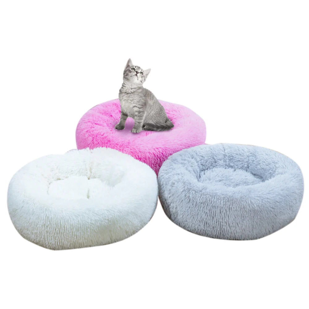 

Hot Dropshipping Round Dog Beds Winter Warm Long Plush Sleeping Beds Soild Color Soft Pet Dogs Cat Mat Flufy