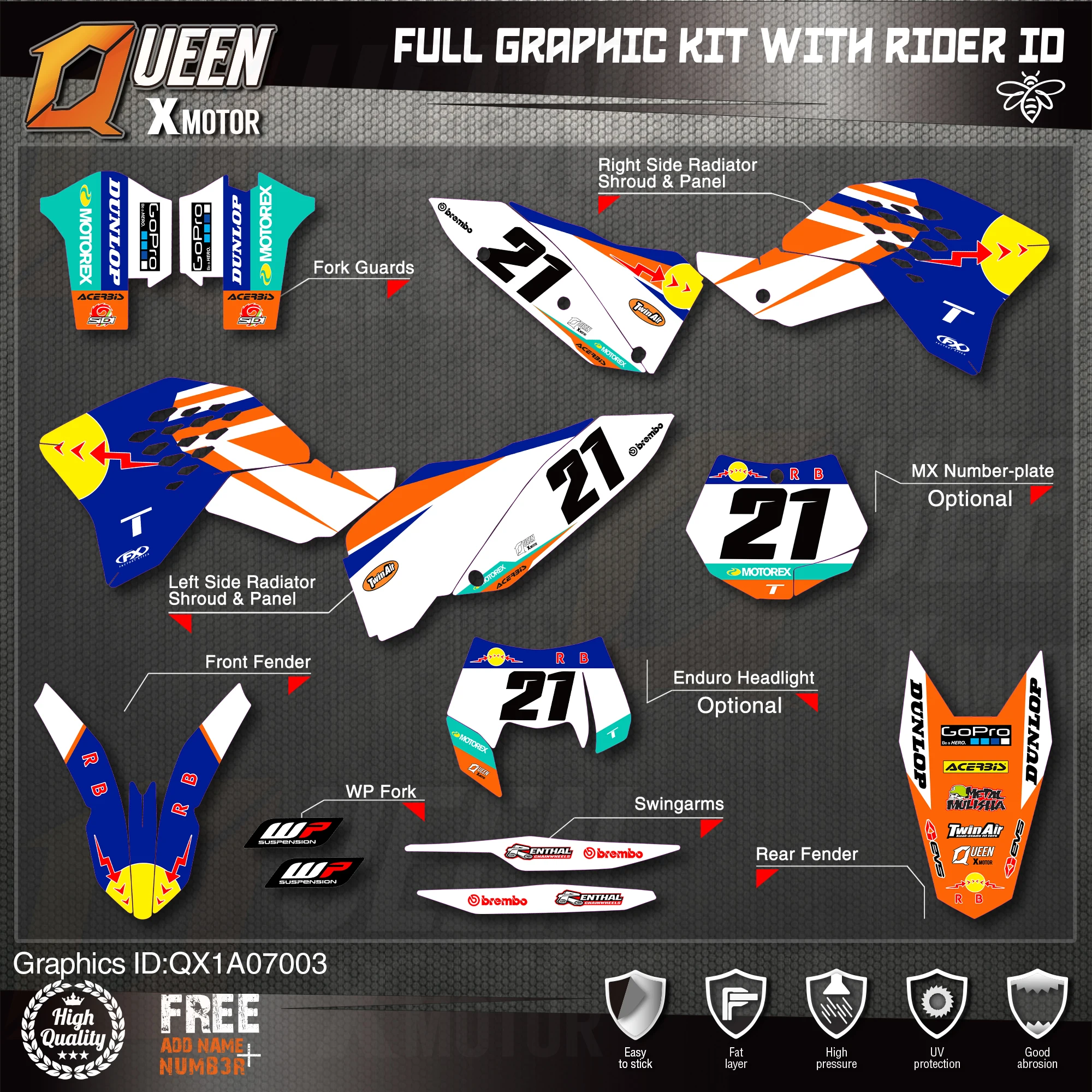 QUEEN X MOTOR Custom Team графические наклейки Набор наклеек для KTM 2007-2010 SX SXF 2008-2011 EXC Φ 003 |