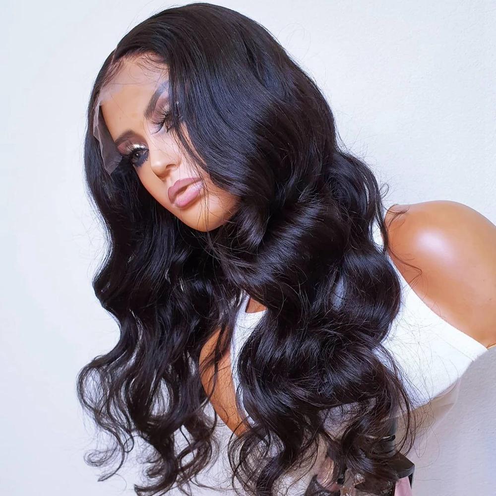 

Preplucked 26Inch 180 Density Long Soft Body Wave WIg Natural Black Wigs Glueless Synthetic Lace Front Wig For Women