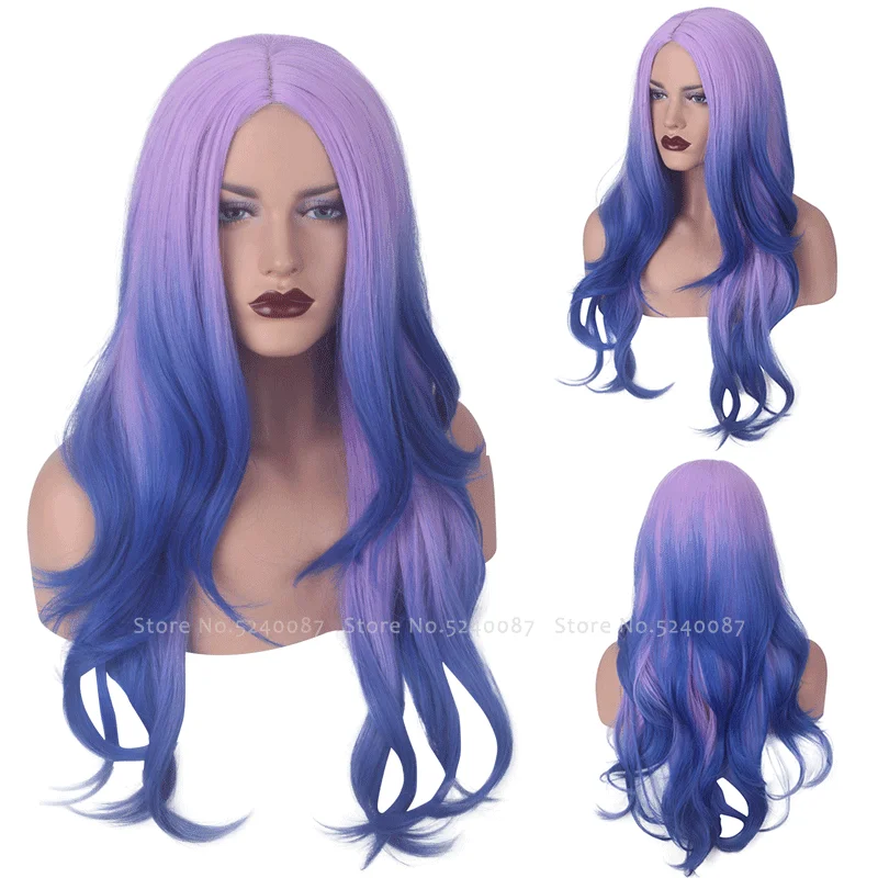 Женский фиолетовый синий парик сексуальные длинные волосы для сцены готические