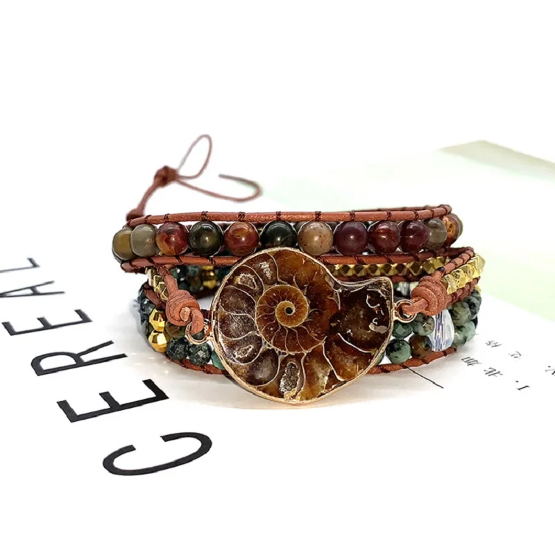 

Multi-layer Wraps heart Natural stone Leather Bracelet vintage Exquisite Mix Stones Women Fashion Wrap Bracelet Boho Jewelry