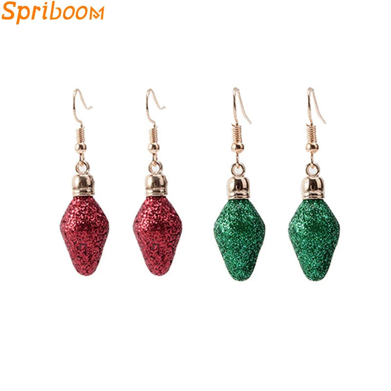 

Red Green Light Bulbs Christmas Earrings for Women Girls Accessories Piercing Cute Earring Shiny Jewelry Gifts Bijoux Pendientes