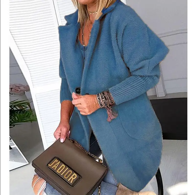 Женское зимнее длинное пальто из искусственного меха 2019 Повседневная Свободная